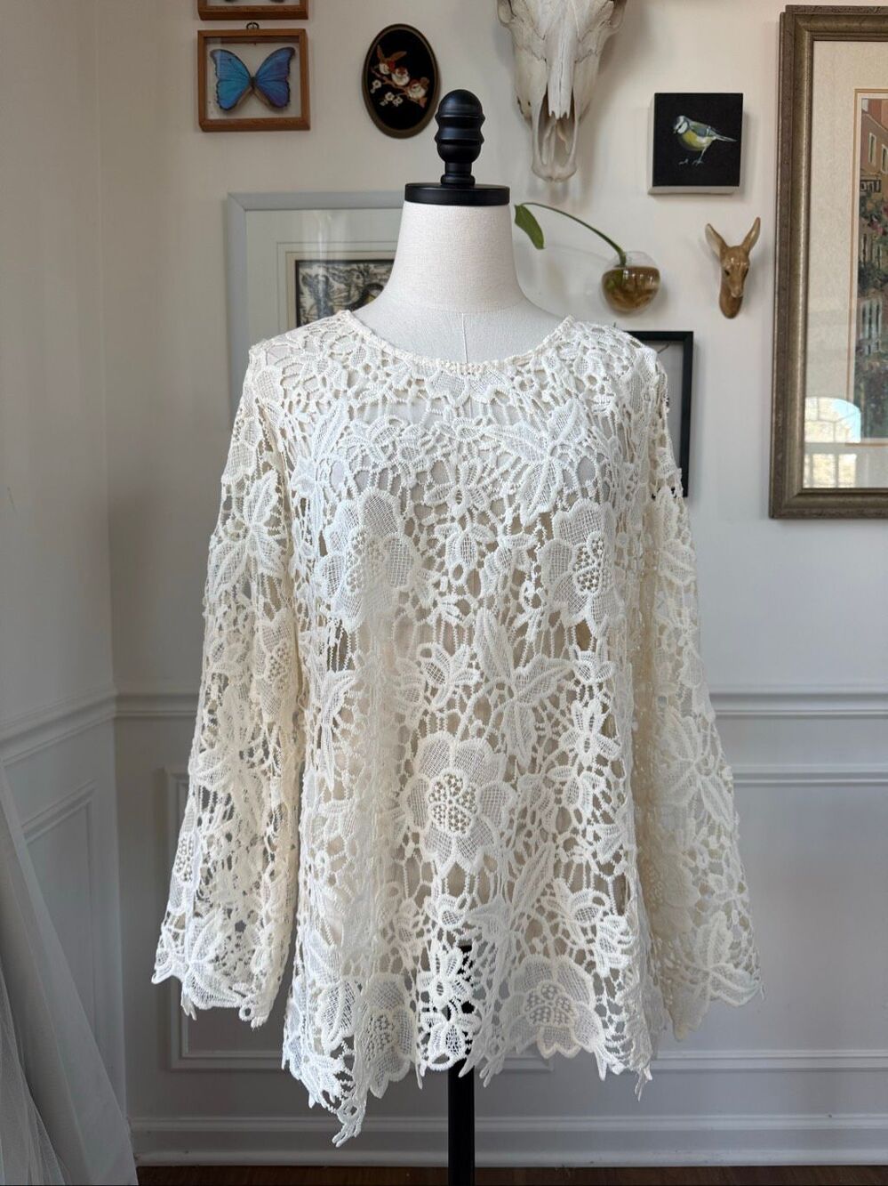 It’s Pink Cream Open Knit Crochet Long Sleeve Top XXL